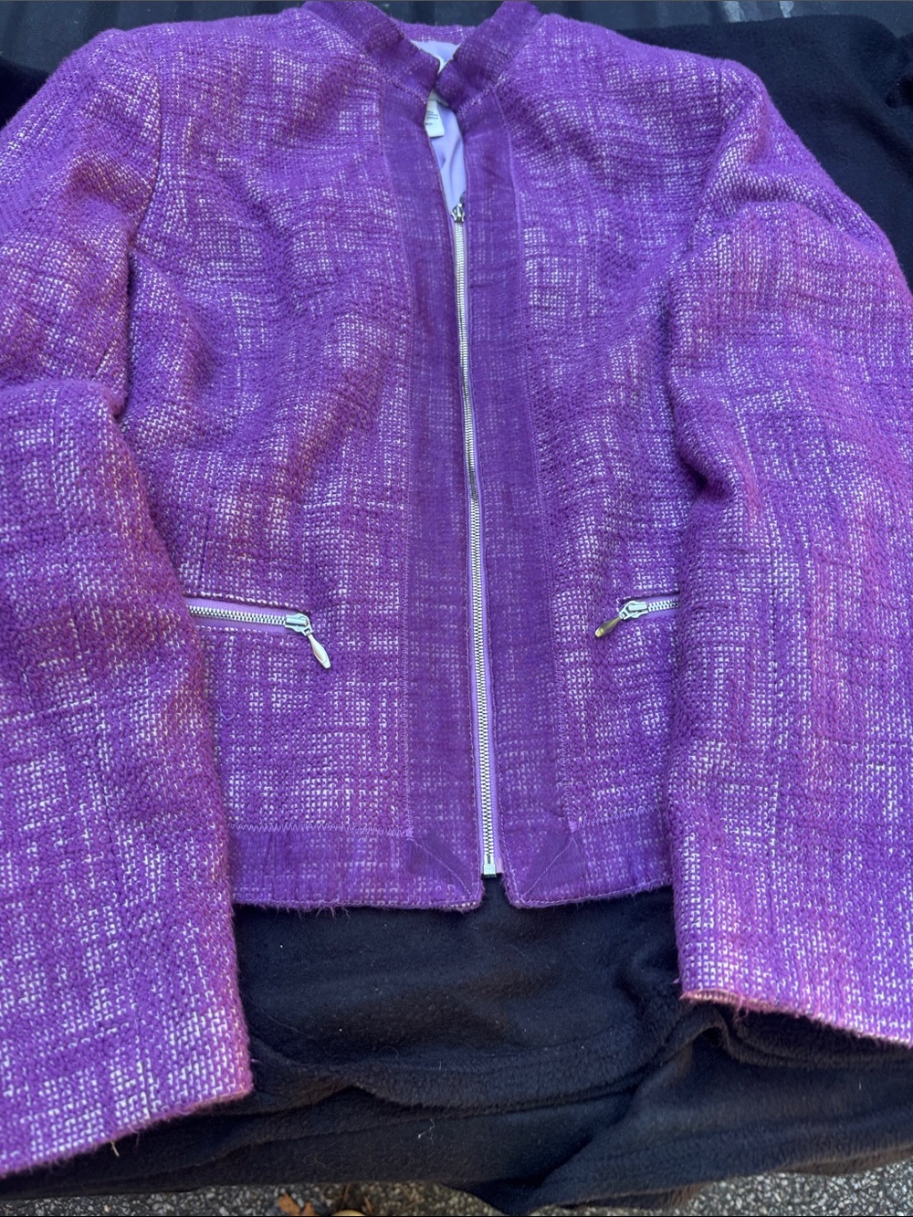 Doncaster Purple Tweed Zip-Up Blazer. Zippers work. Vintage.